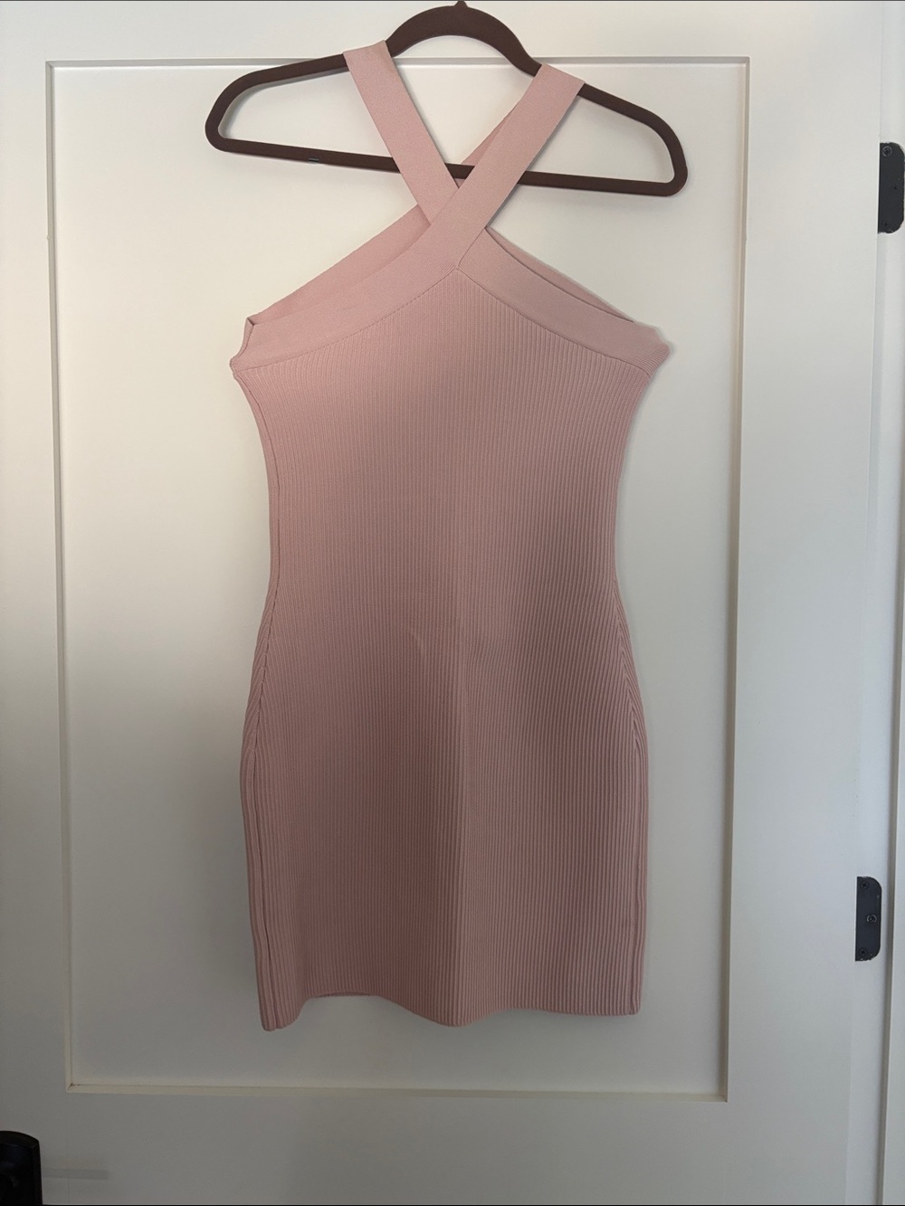 Babaton Cross-Strap One-Shoulder Ribbed Dress in Mauve